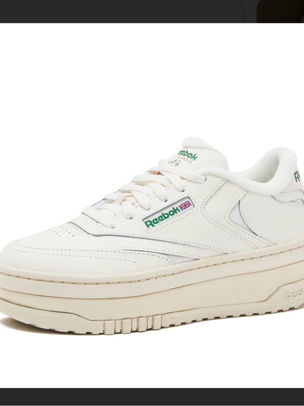 Reebok Women's Off-White Leather Platform Sneaker with Green Logo